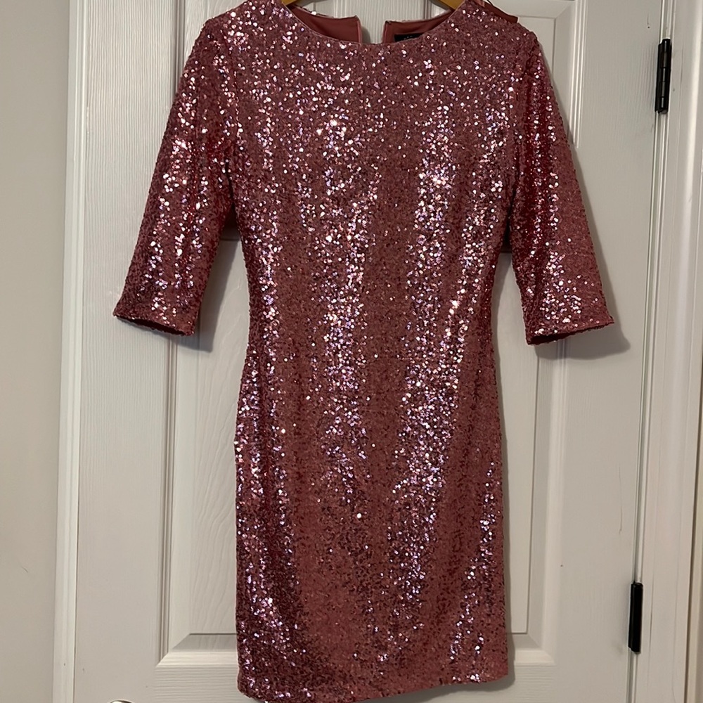 Pink Sparkly  Three Quarter sleeve Dress